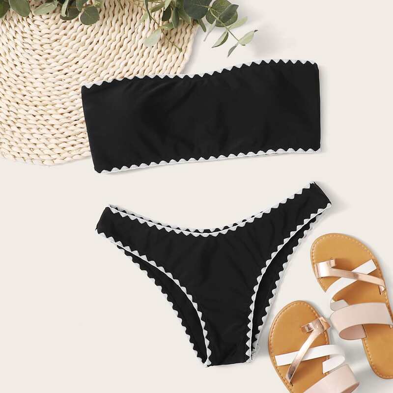 

Whip Stitch Bandeau Bikini Swimsuit, Black