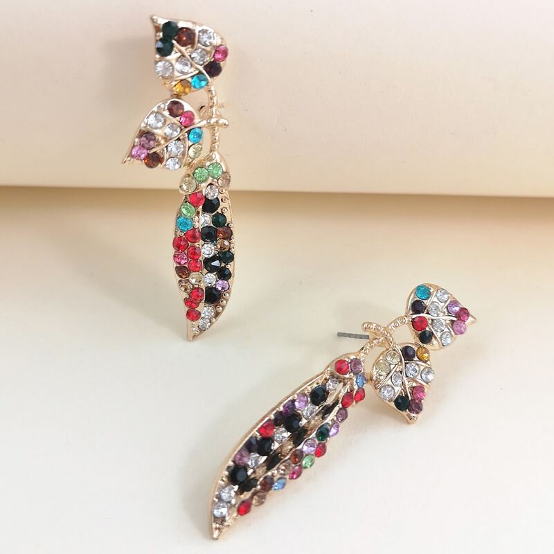 

Rhinestone Leaf Earrings, Multicolor