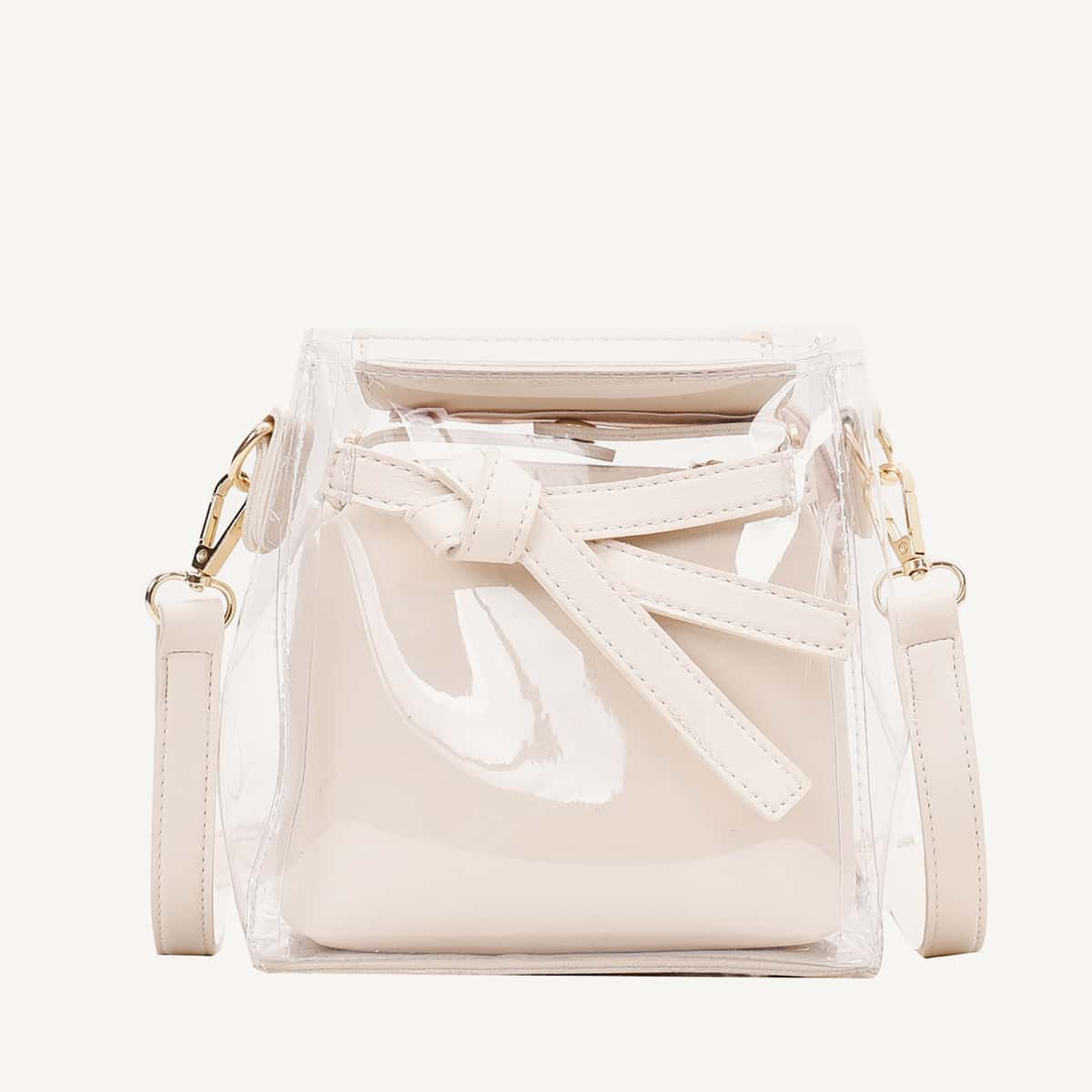 

Clear Crossbody Bag With Inner Pouch, Beige