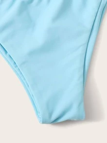 Ruched Frill Bandeau Tie Side Bikini Set Summer Beach - Blue - View 4