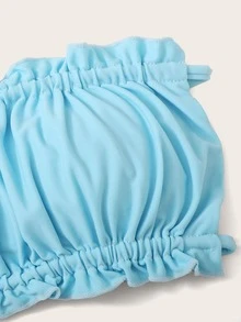 Ruched Frill Bandeau Tie Side Bikini Set Summer Beach - Blue - View 5