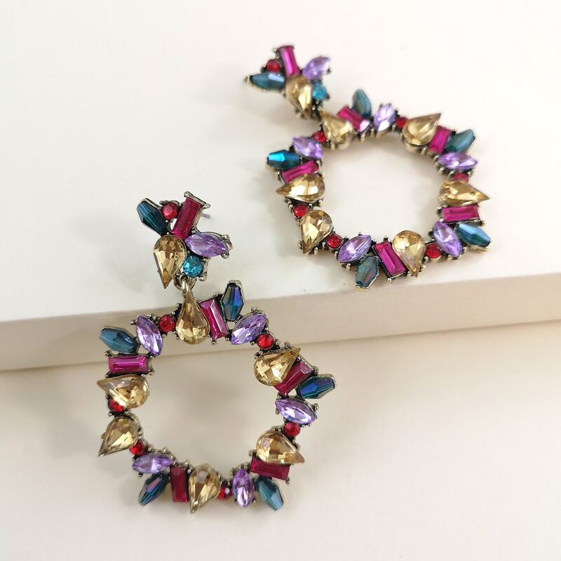 

Rhinestone Geometric Earrings, Colorful