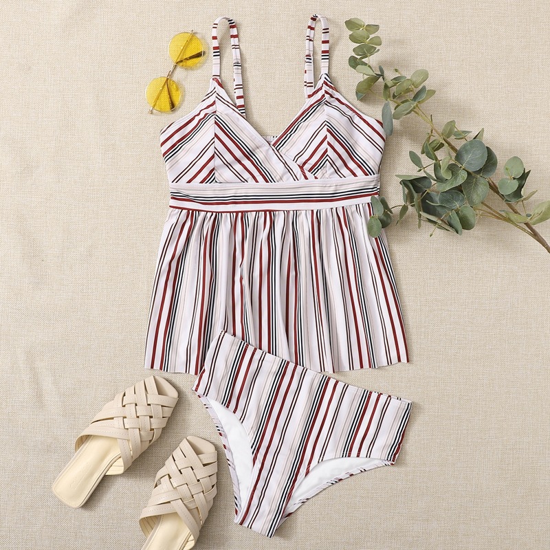 

Striped Print Bikini Swimsuit, Multicolor