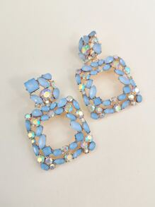 juran Pendientes geométricos con diamante de imitación - Azul - Ver 3