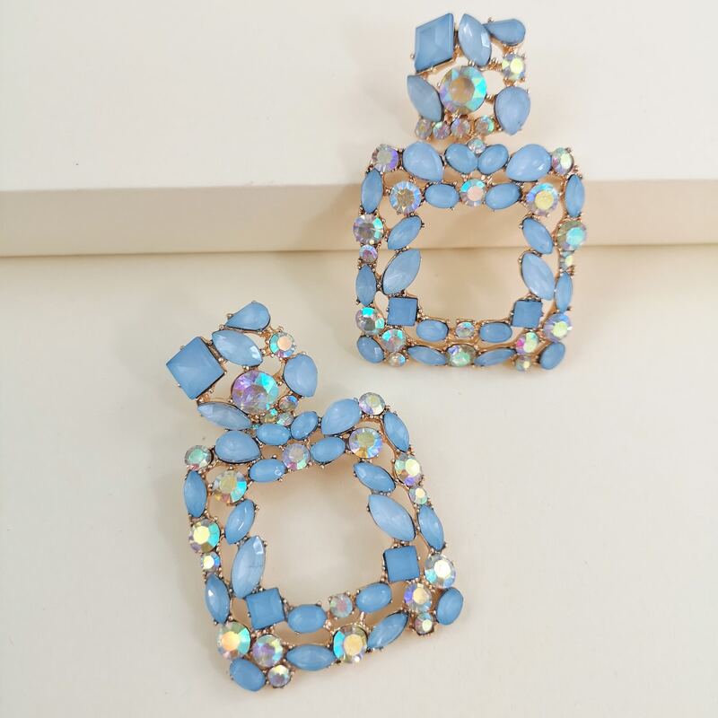 

Rhinestone Geometric Earrings, Blue