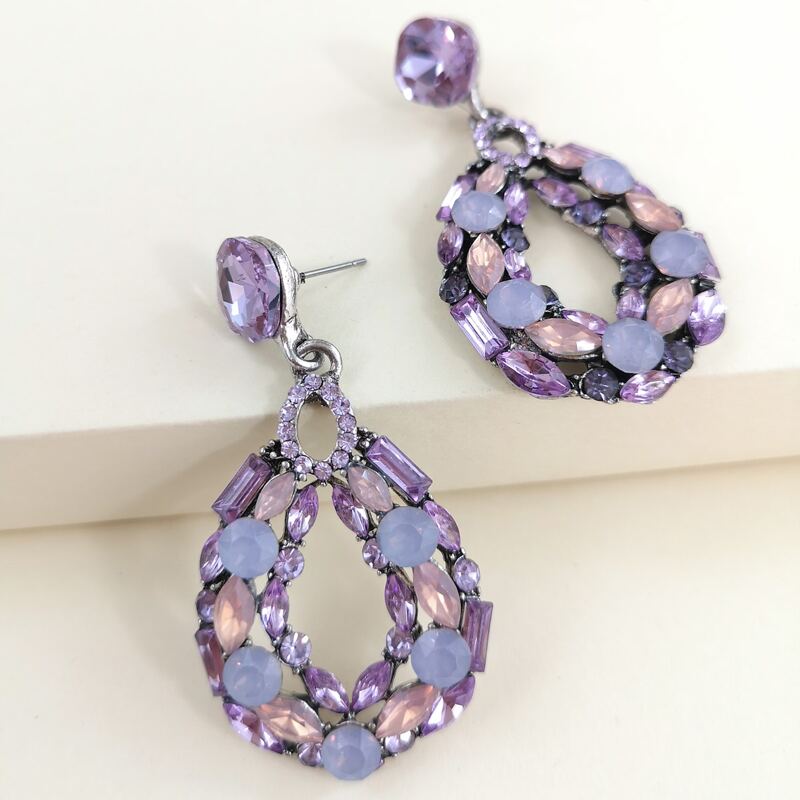 

Rhinestone Water Drop Earrings, Purple