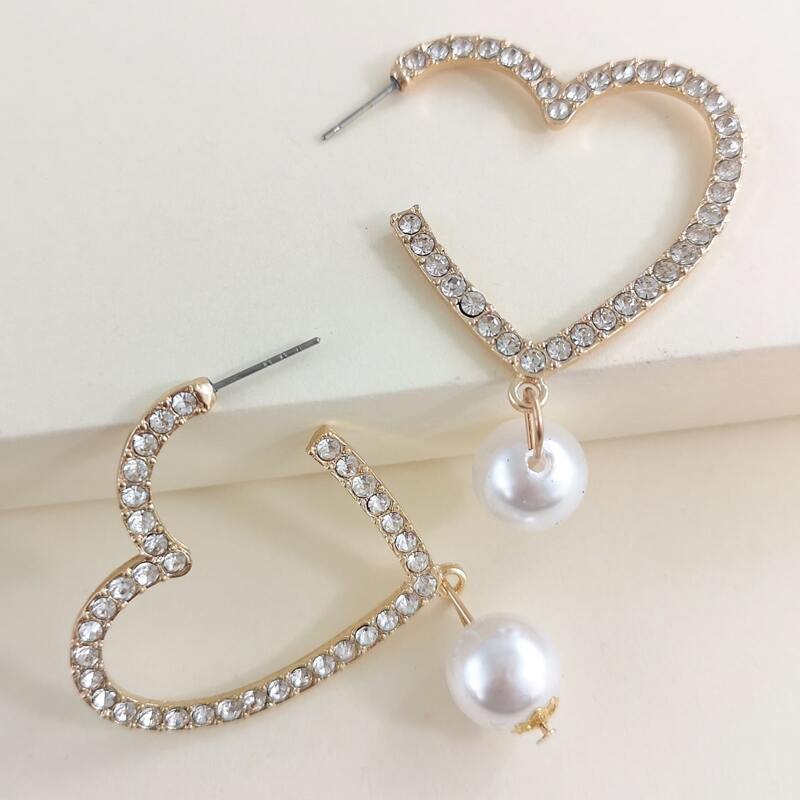 

Rhinestone Heart Earrings, White