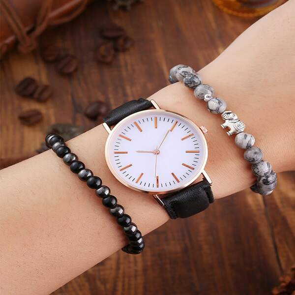 

1pc Men Pointer Watch & 2pc Beaded Bracelet