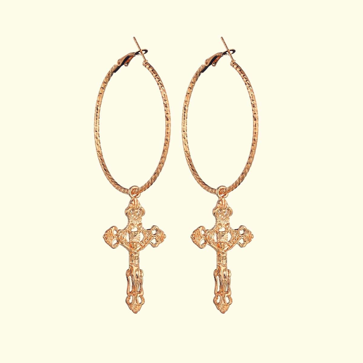 

Cross Drop Earrings, Gold