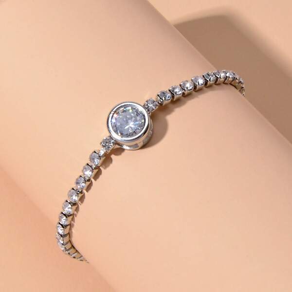 

Rhinestone Metal Bracelet, Silver