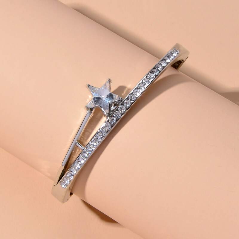 

Rhinestone Star Bangle, Silver