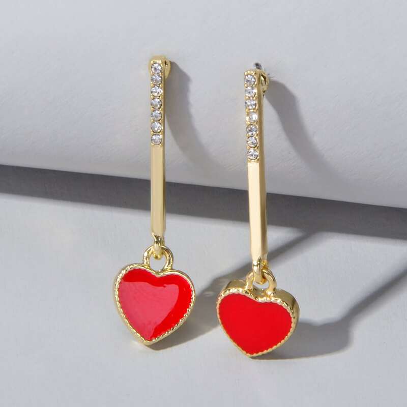 

Heart Drop Earrings, Red