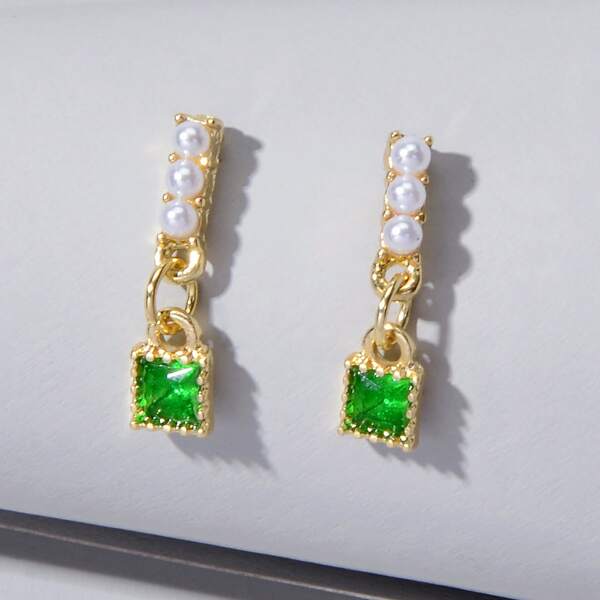 

Rhinestone Drop Earrings, Green