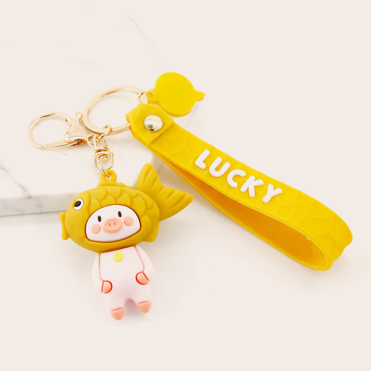 

Pig Charm Keychain, Yellow
