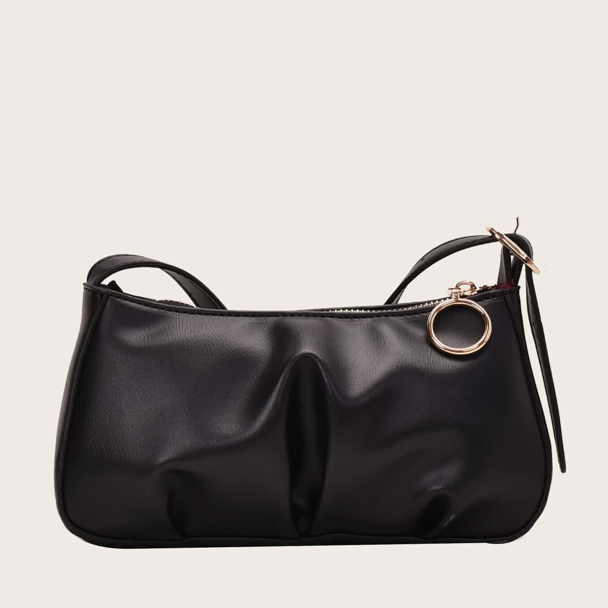 

Ruched Shoulder Bag, Black