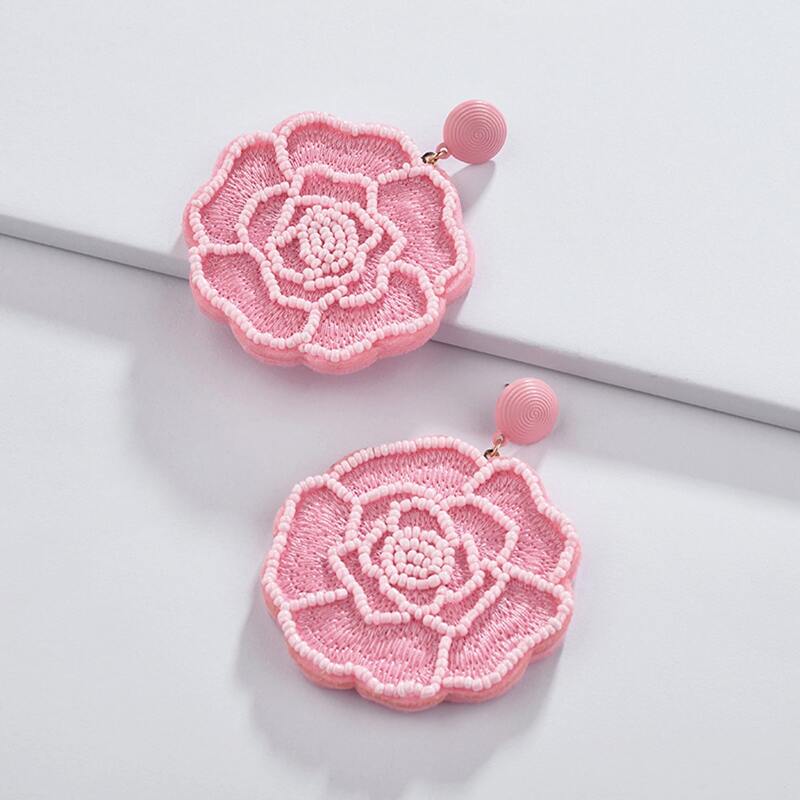 

Bead Flower Drop Earrings, Pink
