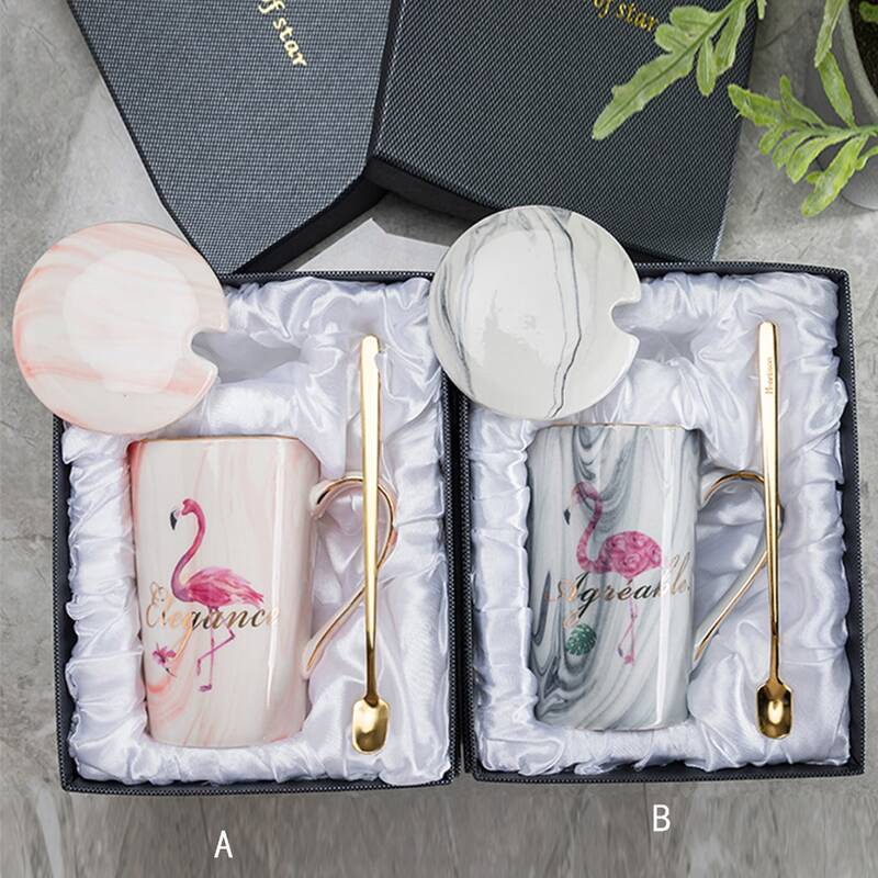 

1pc Flamingo Print Mug With Lid & 1pc Spoon, Multicolor