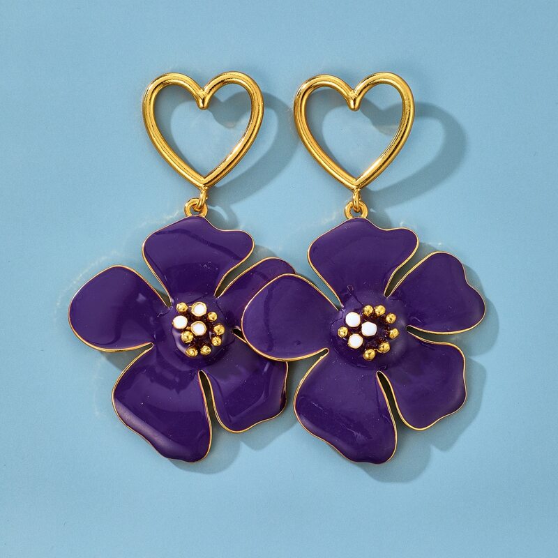 

Flower Drop Earrings, Purple