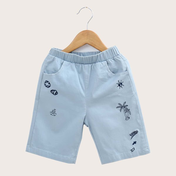 

Toddler Boys Embroidered Solid Shorts, Blue
