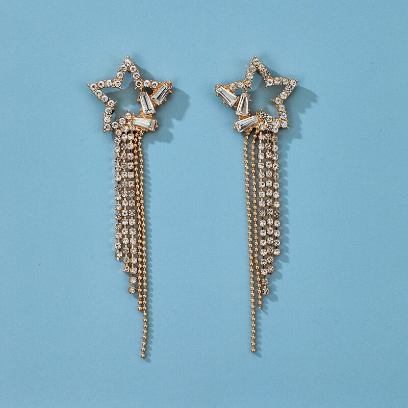 

Rhinestone Star Earrings, Silver