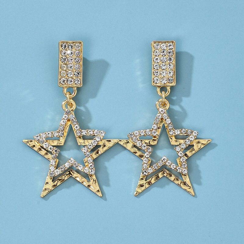 

Rhinestone Star Earrings, Gold