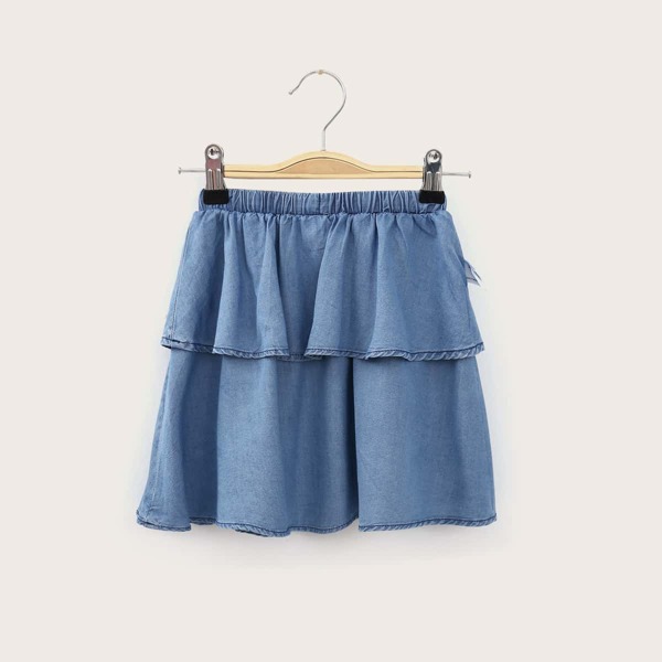 

Toddler Girls Layered Ruffle Denim Skirt, Blue