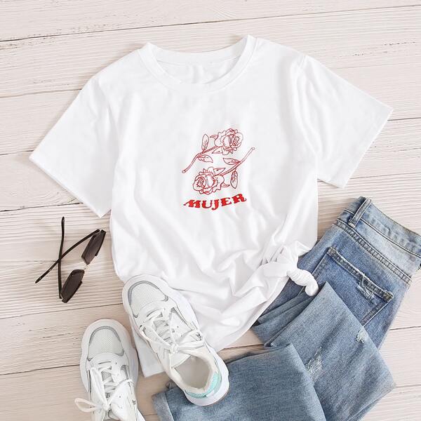 

Floral & Letter Graphic Tee, White