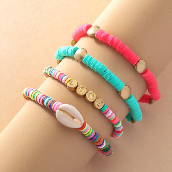 

4pcs Shell Beaded Bracelet, Multicolor