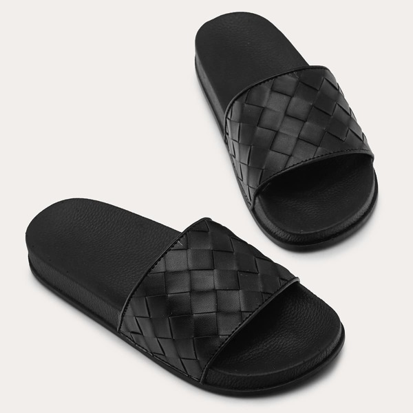 

Braided Open Toe Sliders, Black