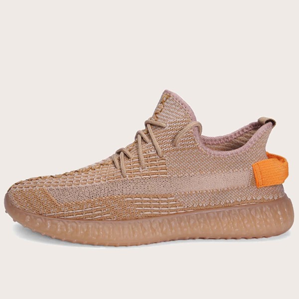 

Men Mesh Panel Lace-up Front Sneakers, Khaki