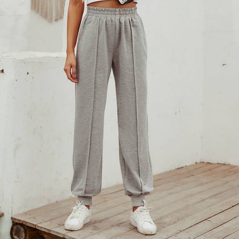 

Solid Elastic Waist Sweatpants, Grey