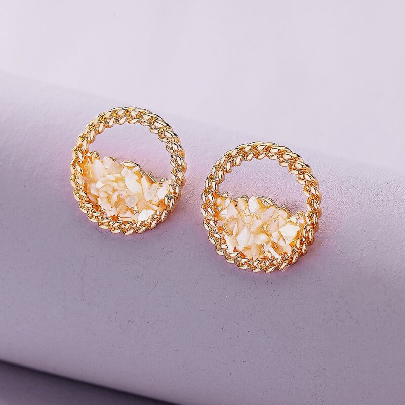 

Round Hollow Out Earrings, Gold