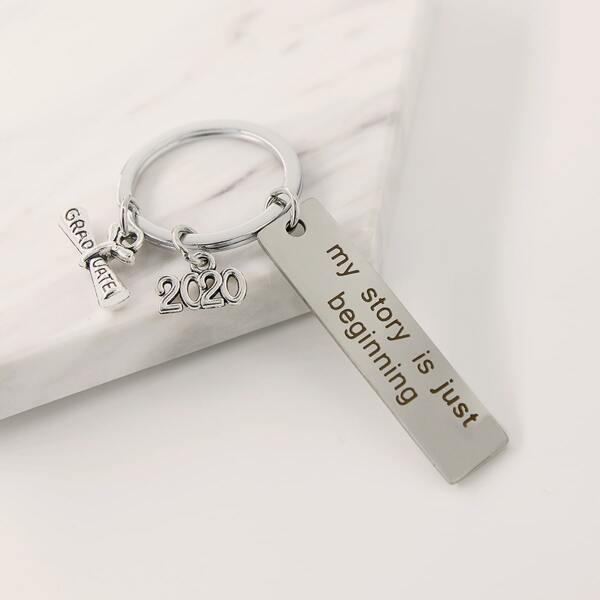 

Slogan Engraved Keychain, Silver