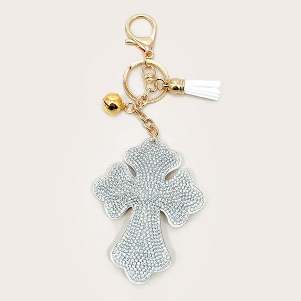 

Cross Charm Keychain, White