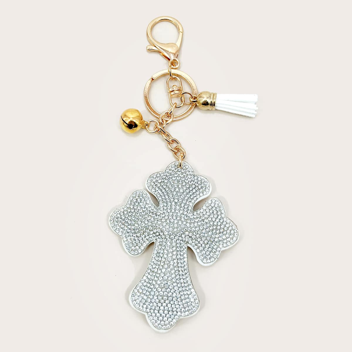 

Cross Charm Keychain, White
