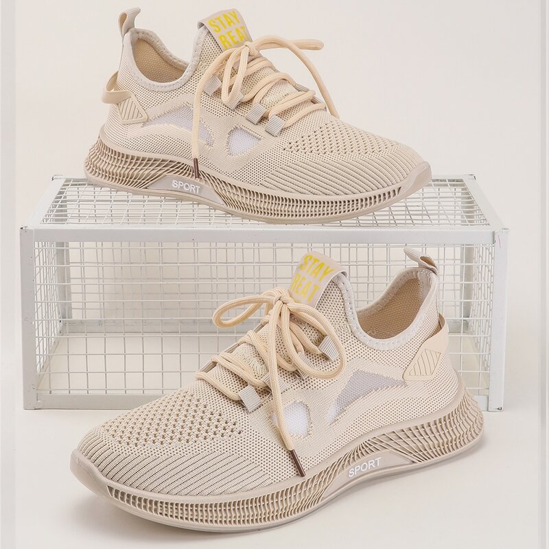 

Guys Mesh Panel Knit Sneakers, Beige