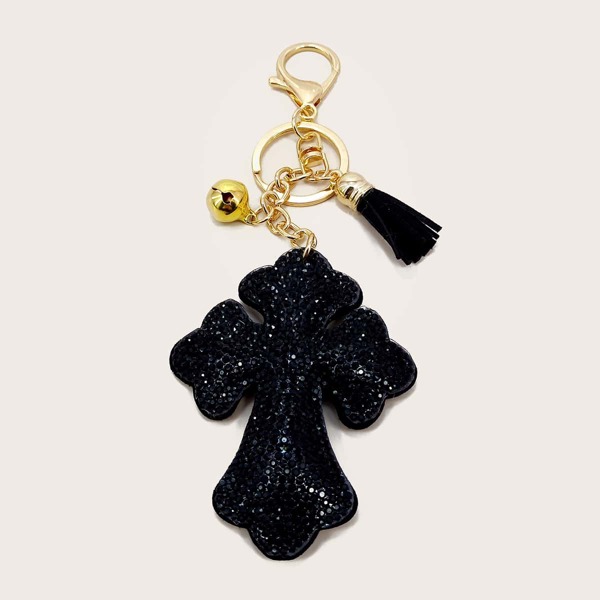 

Cross Charm Keychain, Black
