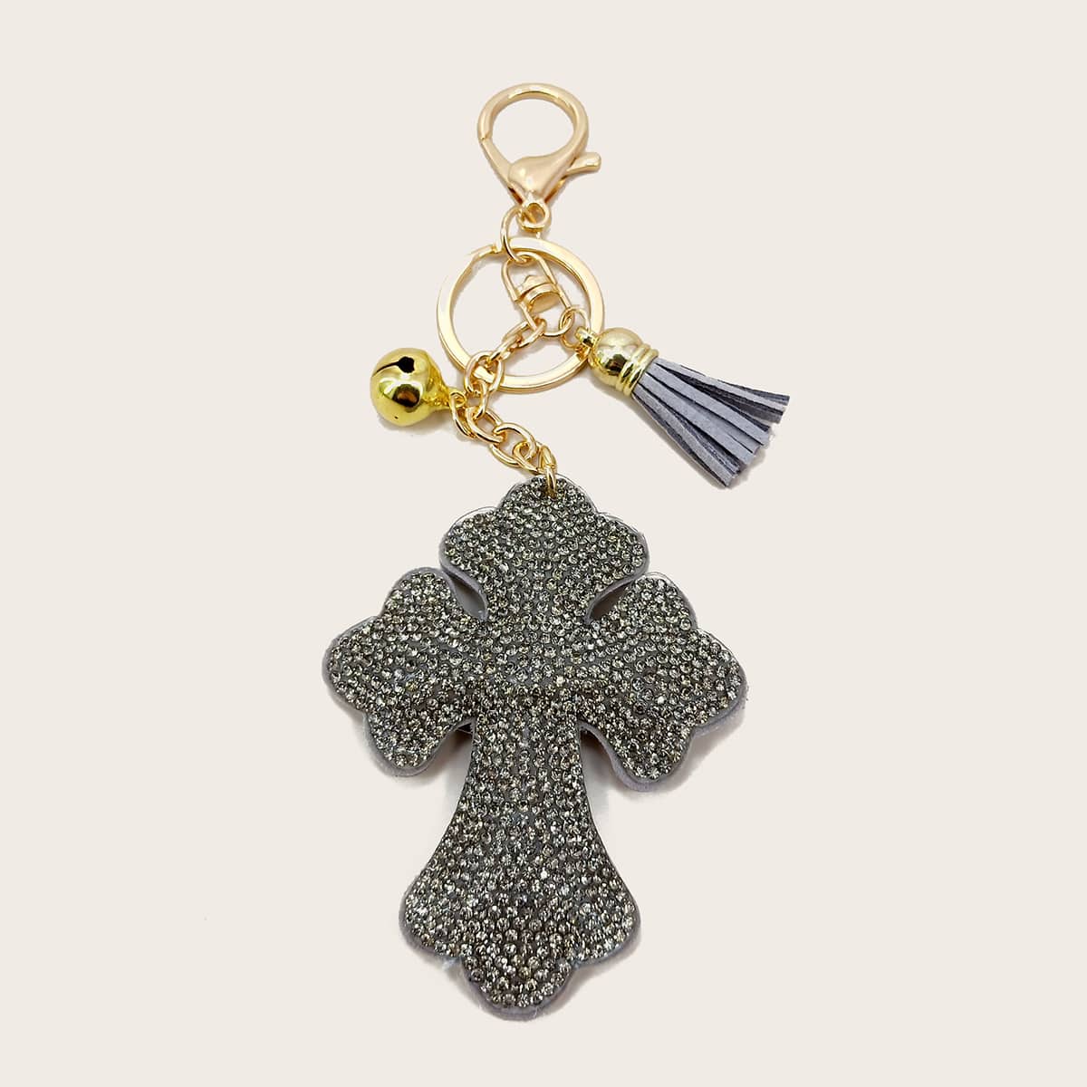 

Cross Charm Keychain, Grey