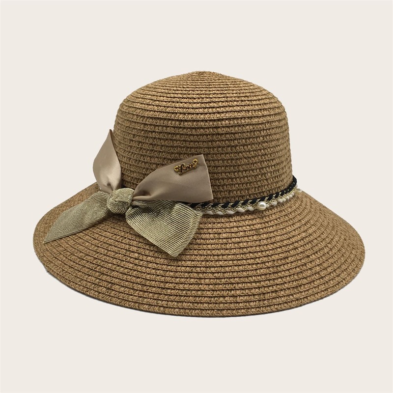 

Bow Knot Decor Straw Hat, Khaki