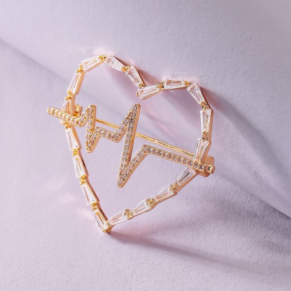 

Брошь в форме сердечка со стразами, Золотистый