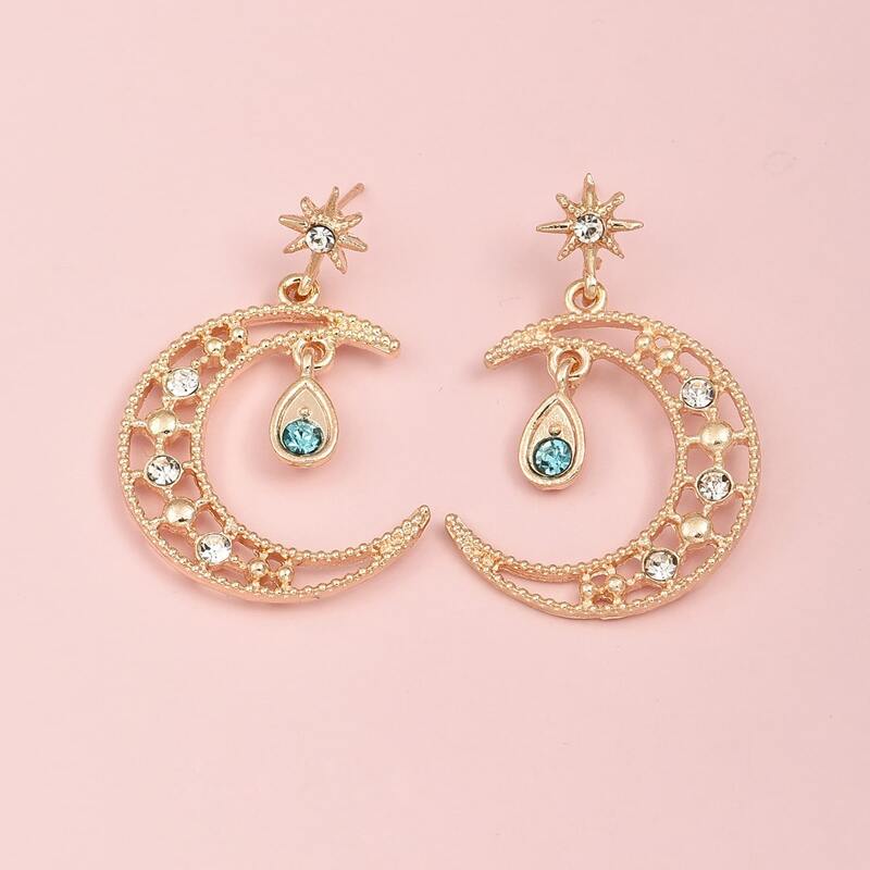 

Rhinestone Moon Earrings, Gold