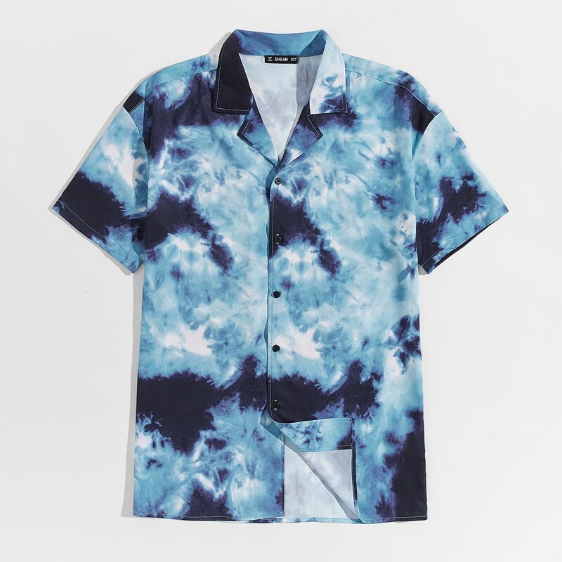 

Guys Contrast Stitch Notched Collar Tie Dye Shirt, Multicolor