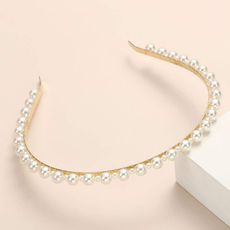 

Faux Pearl Hair Hoop, White