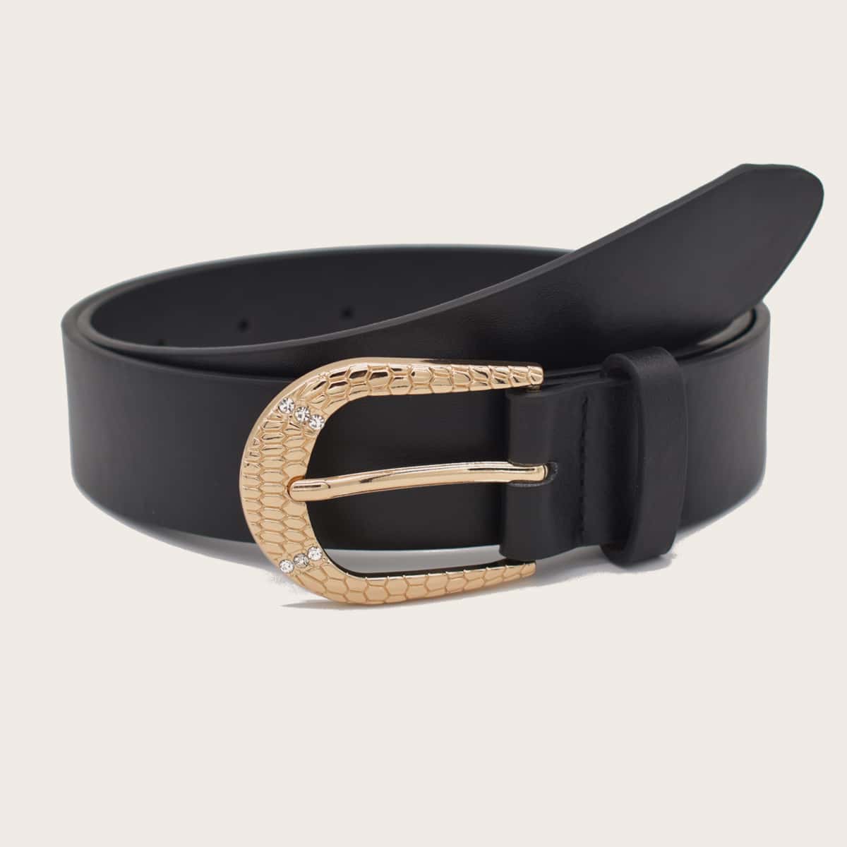 

Rhinestone Engraved Buckle Belt, Black
