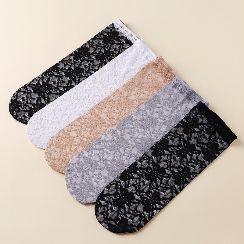 

5pairs Floral Lace Socks, Multicolor