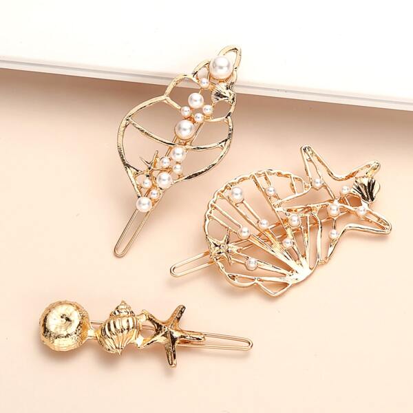 

3pcs Faux Pearl Hair Clip, Gold