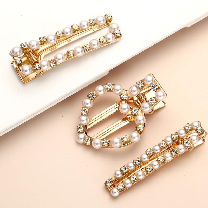 

3pcs Faux Pearl Hair Clip, Gold