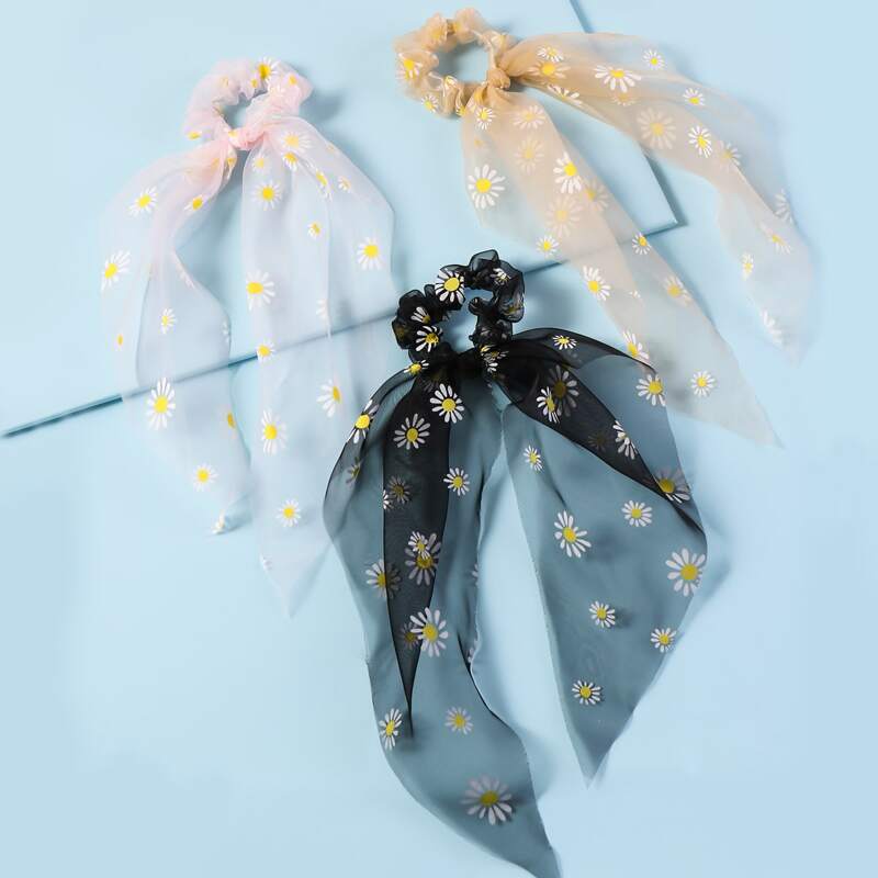 

3pcs Daisy Scrunchie Scarf, Multicolor