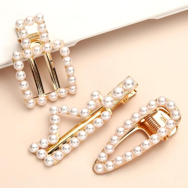 

3pcs Faux Pearl Hair Clip, Gold