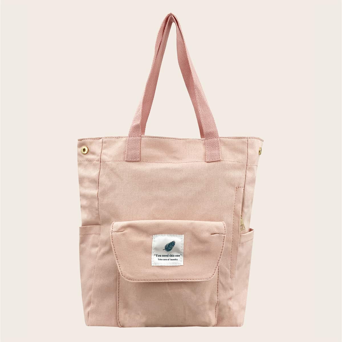 

Pocket Front Canvas Tote Bag, Pink pastel